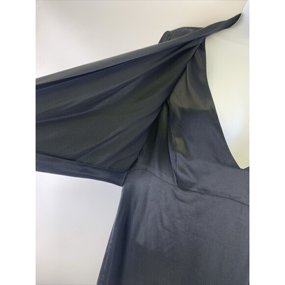 BOGO BCBGMaxazria Silk Dress Black Short Pleated Sleeves Tie Wrap Around Medium - Picture 9 of 14